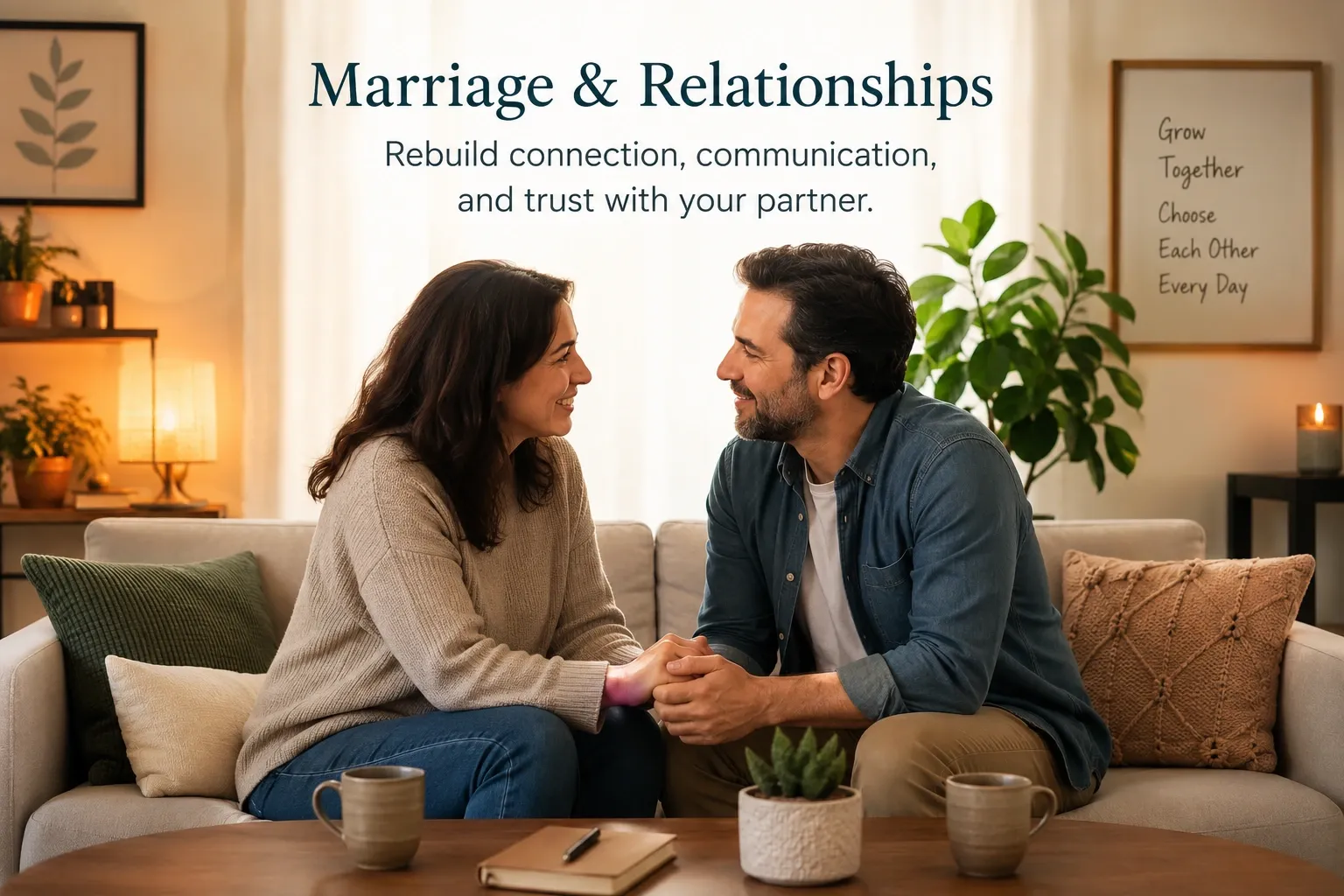 A couple reconnecting, representing marriage and relationship counseling