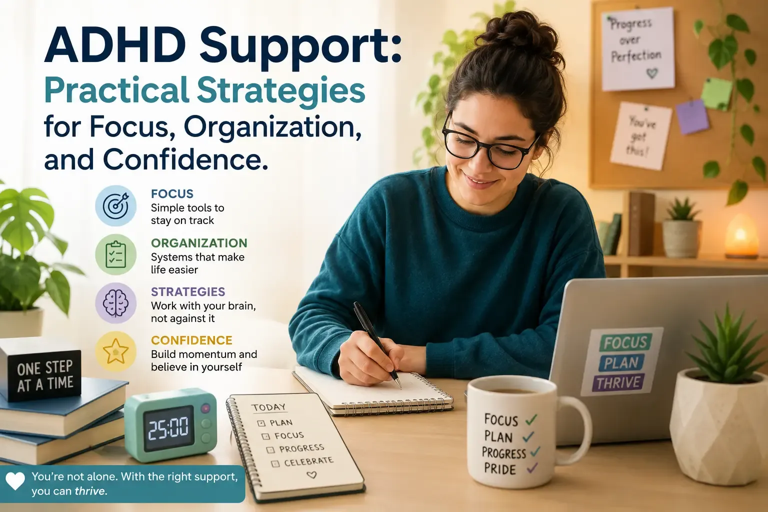 A focused, organized scene representing ADHD support and counseling