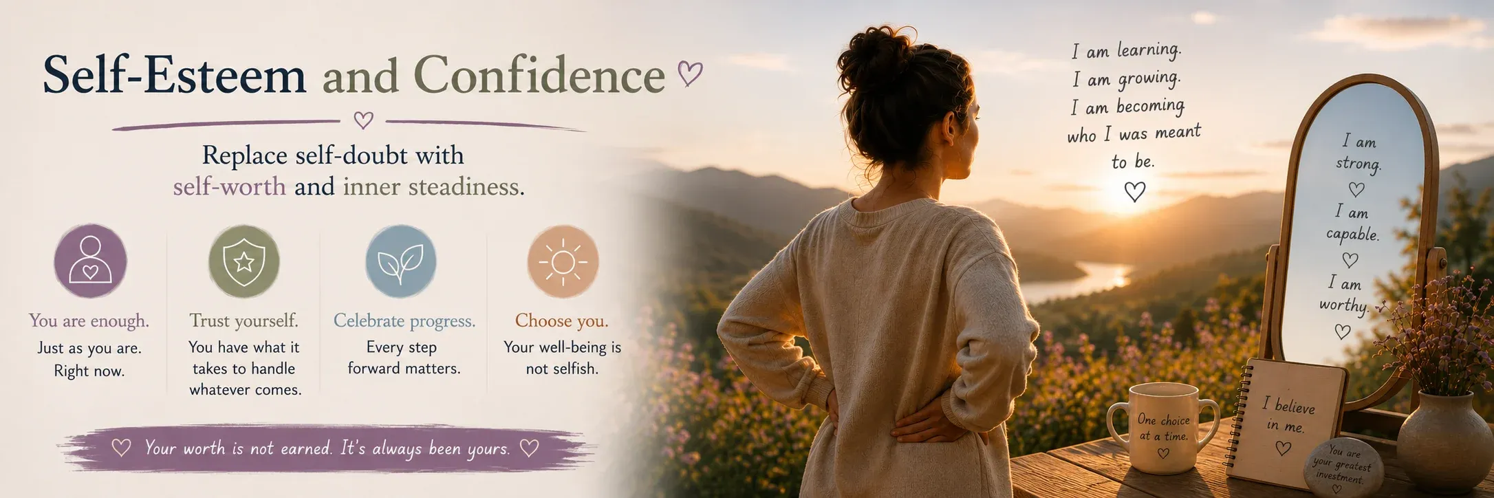 An uplifting, confident scene representing self-esteem and confidence counseling